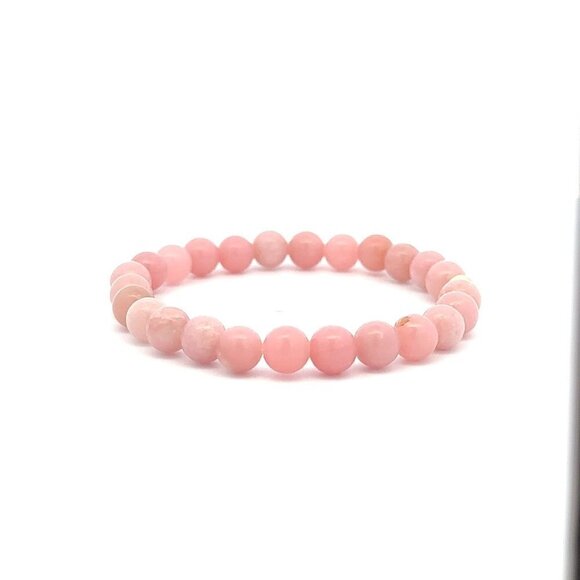 Natural Opal Pink Gemstones 6mm Stretchable Bracelet 18k Gold Bead Charm - Picture 4 of 5